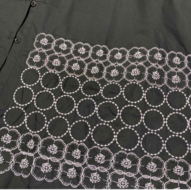 前開き シャツワンピース 刺繍花柄&ドット柄 ブラック 大きいサイズ < 女性ファッション 前開き シャツワンピース 刺繍花柄&ドット柄 ブラック 大きいサイズ < 女性ファッションの