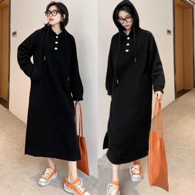 裏起毛 厚手 ロング パーカー ワンピース スリット入り ブラック 大きいサイズ < 女性ファッション 裏起毛 厚手 ロング パーカー ワンピース スリット入り ブラック 大きいサイズ < 女性ファッションの