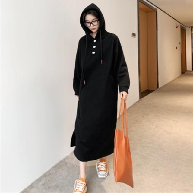 裏起毛 厚手 ロング パーカー ワンピース スリット入り ブラック 大きいサイズ < 女性ファッション 裏起毛 厚手 ロング パーカー ワンピース スリット入り ブラック 大きいサイズ < 女性ファッションの