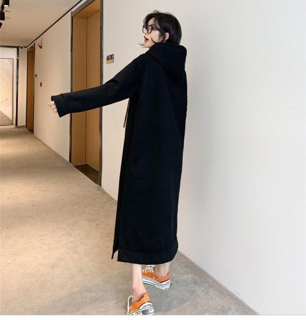 裏起毛 厚手 ロング パーカー ワンピース スリット入り ブラック 大きいサイズ < 女性ファッション 裏起毛 厚手 ロング パーカー ワンピース スリット入り ブラック 大きいサイズ < 女性ファッションの