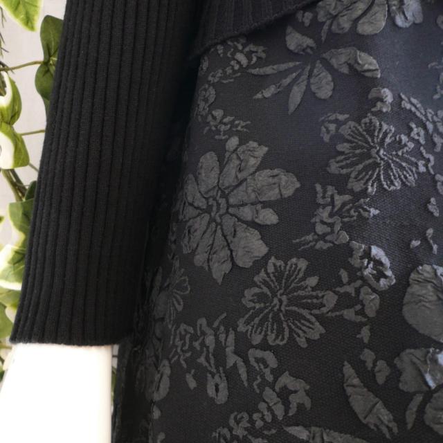 新品 9195 ML ニット ワンピース 秋冬 膨れ花模様 レディース 黒 ブラック 異素材切替 高級感 上質 上品 < 女性ファッション 新品 9195 ML ニット ワンピース 秋冬 膨れ花模様 レディース 黒 ブラック 異素材切替 高級感 上質 上品 < 女性ファッションの