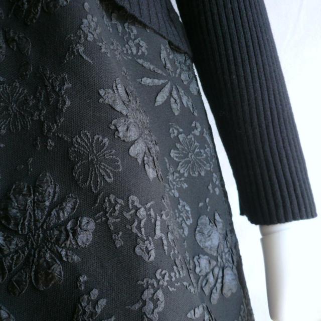 新品 9195 ML ニット ワンピース 秋冬 膨れ花模様 レディース 黒 ブラック 異素材切替 高級感 上質 上品 < 女性ファッション 新品 9195 ML ニット ワンピース 秋冬 膨れ花模様 レディース 黒 ブラック 異素材切替 高級感 上質 上品 < 女性ファッションの