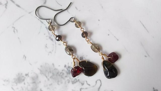 14kgf*トルマリンとスモーキークォーツのピアス* 21054 < 女性アクセサリー/時計 14kgf*トルマリンとスモーキークォーツのピアス* 21054 < 女性アクセサリー/時計の