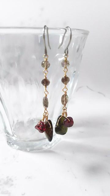 14kgf*トルマリンとスモーキークォーツのピアス* 21054 < 女性アクセサリー/時計 14kgf*トルマリンとスモーキークォーツのピアス* 21054 < 女性アクセサリー/時計の