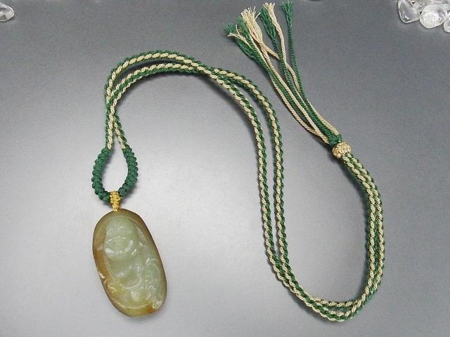 一点物和田玉天然石手彫り布袋様仏像木綿紐ネックレスUK1-7-08RYZa < 女性アクセサリー/時計  一点物和田玉天然石手彫り布袋様仏像木綿紐ネックレスUK1-7-08RYZa < 女性アクセサリー/時計の