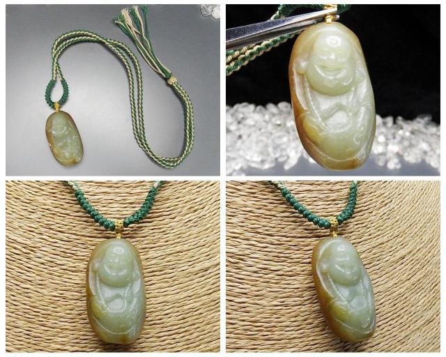 一点物和田玉天然石手彫り布袋様仏像木綿紐ネックレスUK1-7-08RYZa < 女性アクセサリー/時計  一点物和田玉天然石手彫り布袋様仏像木綿紐ネックレスUK1-7-08RYZa < 女性アクセサリー/時計の