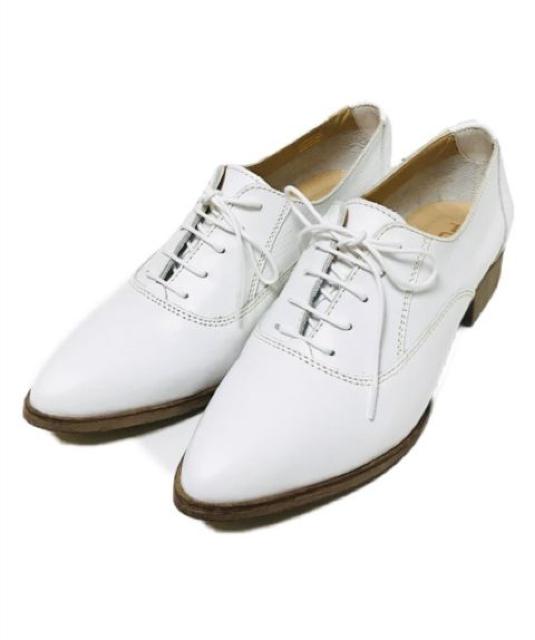 (24.5)PUPE〓ポインテッドトゥ白オックスフォードシューズ紐パンプス新品 < 女性ファッション (24.5)PUPE〓ポインテッドトゥ白オックスフォードシューズ紐パンプス新品 < 女性ファッションの