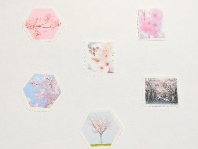 切手風/桜シール/6種類/マステ素材/モバペイ < インテリア/ライフ 切手風/桜シール/6種類/マステ素材/モバペイ < インテリア/ライフの