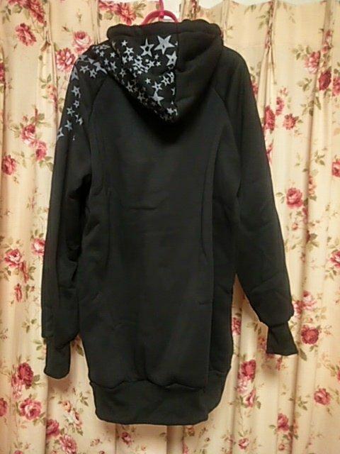 送料無料! 星柄パーカー裏起毛ロング丈(ブラック) < 女性ファッション  送料無料! 星柄パーカー裏起毛ロング丈(ブラック)  < 女性ファッションの