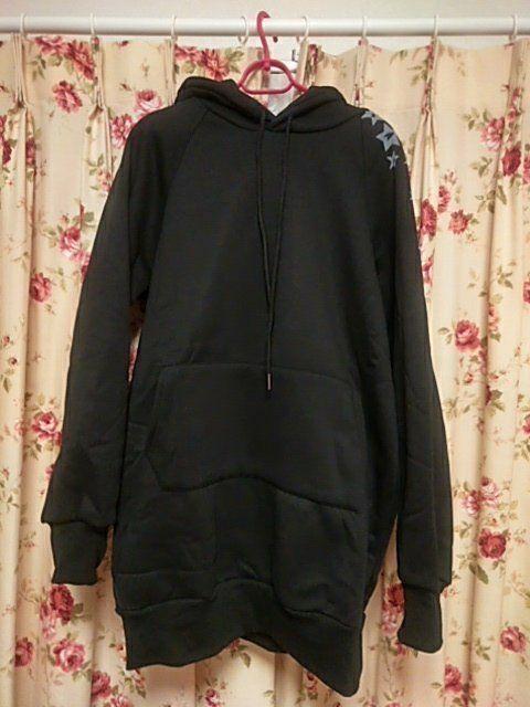 送料無料! 星柄パーカー裏起毛ロング丈(ブラック) < 女性ファッション  送料無料! 星柄パーカー裏起毛ロング丈(ブラック) < 女性ファッションの