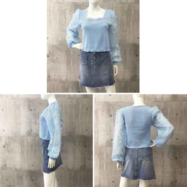 送料無料 新品 ニットブラウス 袖切り替えニットトップス < 女性ファッション  送料無料 新品 ニットブラウス 袖切り替えニットトップス < 女性ファッションの