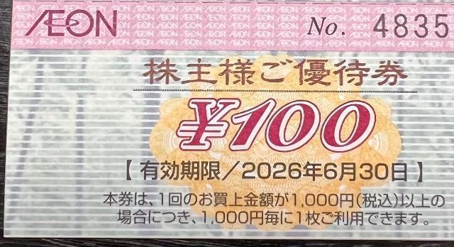 イオン北海道株式会社100円券2026.6.30 < チケット/金券  イオン北海道株式会社100円券2026.6.30  < チケット/金券の