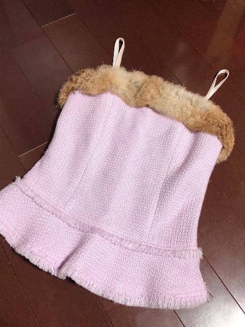 美品〈ファー付きウール混〉肩紐トップス脱着毛皮(ピンクパープル)Sサイズ < 女性ファッション  美品〈ファー付きウール混〉肩紐トップス脱着毛皮(ピンクパープル)Sサイズ  < 女性ファッションの