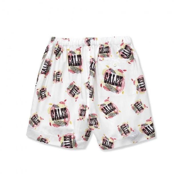 新品 CALEE キャリー アロハ フェザー柄 イージーショーツ L 白 ハーフパンツ easy shorts < ブランド  新品 CALEE キャリー アロハ フェザー柄 イージーショーツ L 白 ハーフパンツ easy shorts < ブランドの