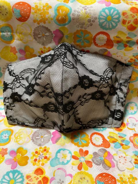 HMオシャレマスク黒花柄レース×白 < 女性ファッション  HMオシャレマスク黒花柄レース×白  < 女性ファッションの