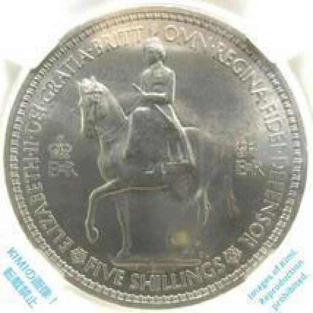 5VO d 1953 GUxX2 Պ NGC MS65 RC 5 Shillings Elizabeth II C  zr[ 