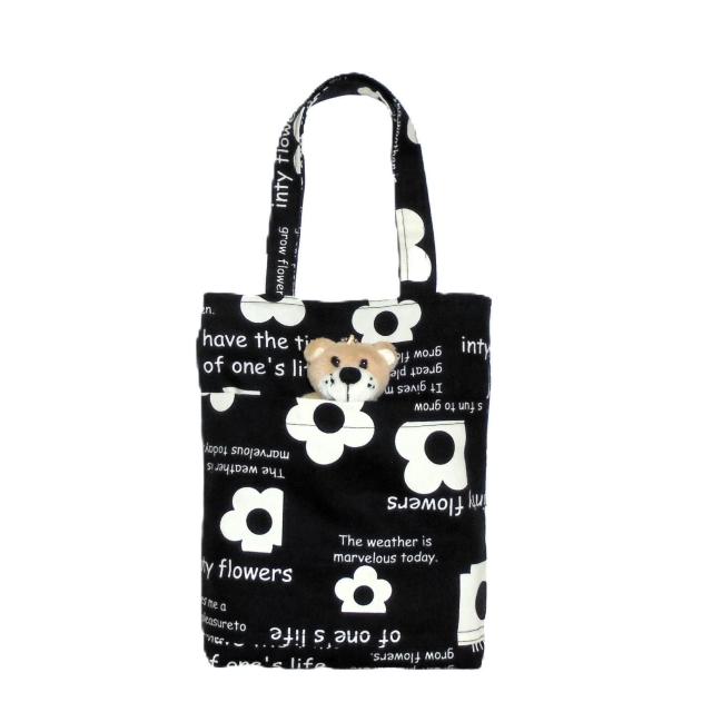 ◆くったりタイプ◆スクエアベーシックトートバッグ◆dainty flowers【黒】◆可愛い花◆外ポケ@ < 女性ファッション ◆くったりタイプ◆スクエアベーシックトートバッグ◆dainty flowers【黒】◆可愛い花◆外ポケ@ < 女性ファッションの