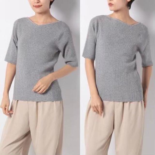 ◆Te chichi/テチチ◆リブアシメ2WAYプルオーバー★グレーF*半袖ニット♪秋コーデ美品 < ブランド  ◆Te chichi/テチチ◆リブアシメ2WAYプルオーバー★グレーF*半袖ニット♪秋コーデ美品  < ブランドの