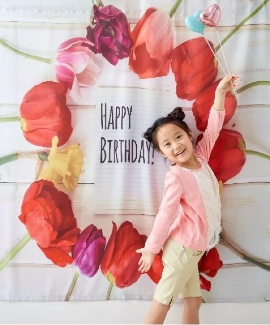 インスタ映えするフラットカーテン!幅143×長さ135センチチ!HappyBirthday 花リング < インテリア/ライフ  インスタ映えするフラットカーテン!幅143×長さ135センチチ!HappyBirthday 花リング < インテリア/ライフの