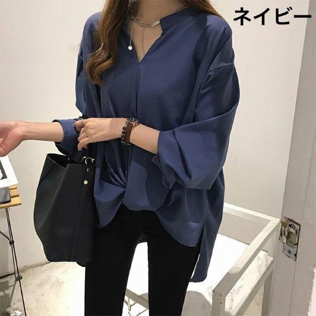 爆ヤス価格1,990円★ゆったり着られるシンプルなデザインのレディース用ブラウス♪ネイビーXL < 女性ファッション  爆ヤス価格1,990円★ゆったり着られるシンプルなデザインのレディース用ブラウス♪ネイビーXL  < 女性ファッションの