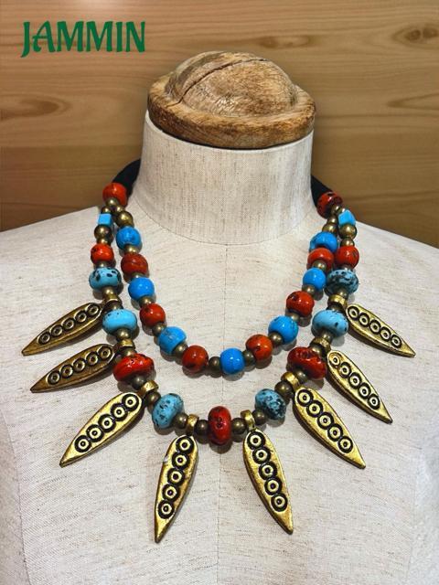 二連ビーズネックレス ヒッピー アジアン アジアン アフリカン 個性派 衣装 < 女性アクセサリー/時計  二連ビーズネックレス ヒッピー アジアン アジアン アフリカン 個性派 衣装 < 女性アクセサリー/時計の