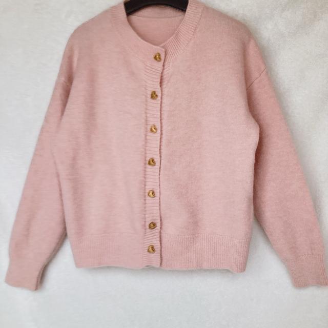 LAFFMO ラフモ 厚手 長袖 ニット カーディガン ハート型ボタン F N2m < 女性ファッション LAFFMO ラフモ 厚手 長袖 ニット カーディガン ハート型ボタン F N2m < 女性ファッションの