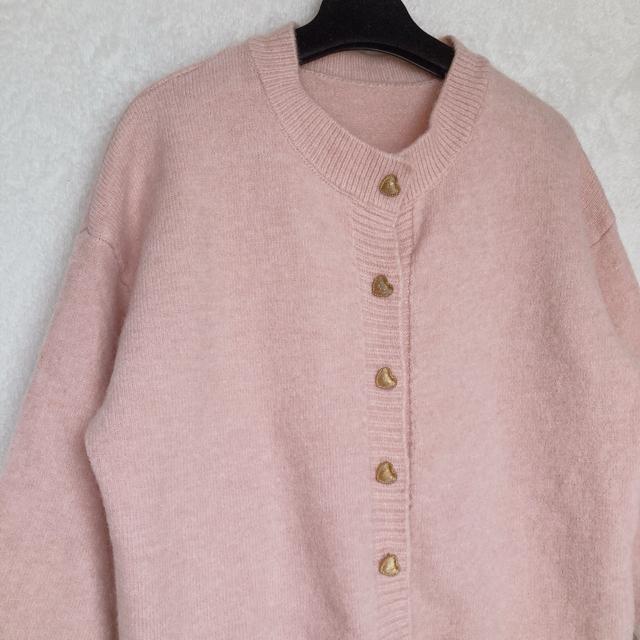 LAFFMO ラフモ 厚手 長袖 ニット カーディガン ハート型ボタン F N2m < 女性ファッション LAFFMO ラフモ 厚手 長袖 ニット カーディガン ハート型ボタン F N2m < 女性ファッションの