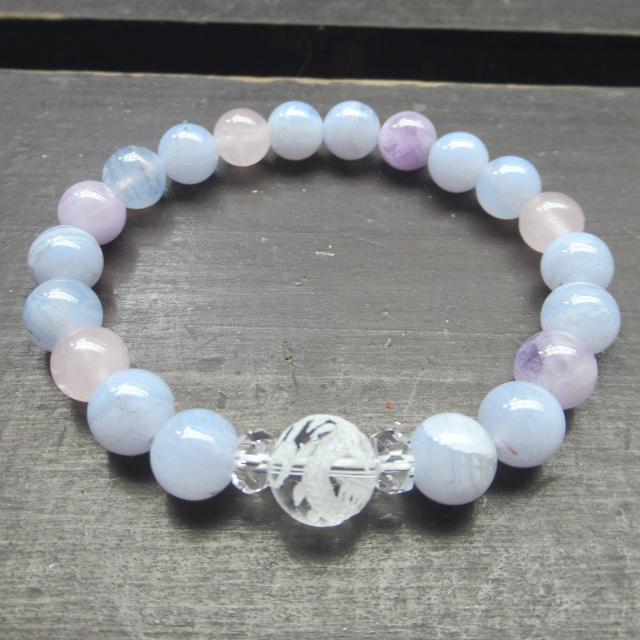 龍彫水晶xブルーレースxラベンダーアメジストxローズクォーツブレスレット 天然石 パワーストーン < 女性アクセサリー/時計 龍彫水晶xブルーレースxラベンダーアメジストxローズクォーツブレスレット 天然石 パワーストーン < 女性アクセサリー/時計の