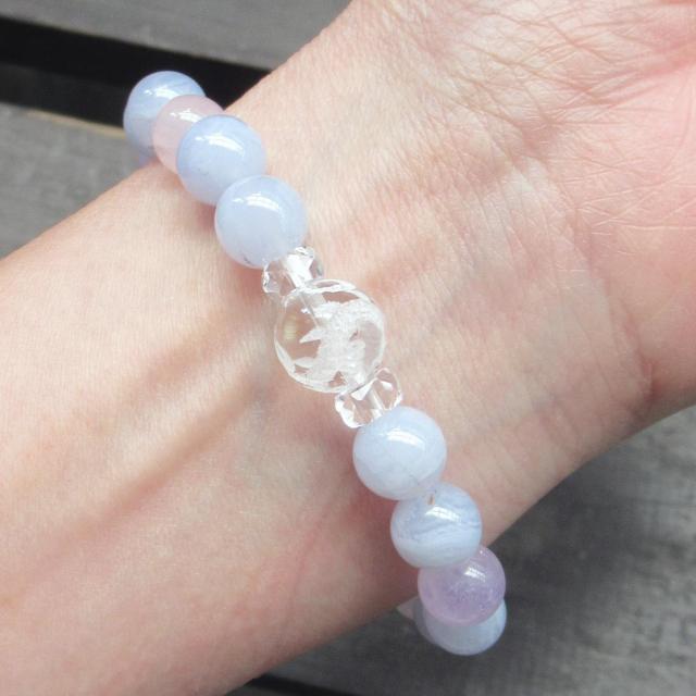 龍彫水晶xブルーレースxラベンダーアメジストxローズクォーツブレスレット 天然石 パワーストーン < 女性アクセサリー/時計 龍彫水晶xブルーレースxラベンダーアメジストxローズクォーツブレスレット 天然石 パワーストーン < 女性アクセサリー/時計の
