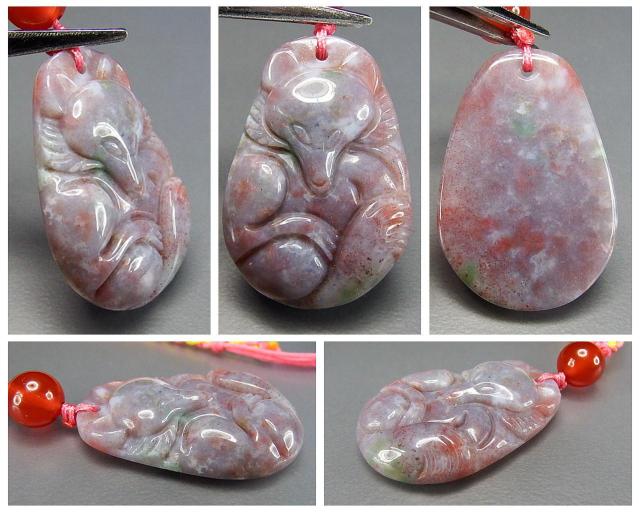 レア品赤系モスアゲートきつね彫りペンダント可愛い紐ネックレス ランダム発送 < 女性アクセサリー/時計  レア品赤系モスアゲートきつね彫りペンダント可愛い紐ネックレス ランダム発送 < 女性アクセサリー/時計の