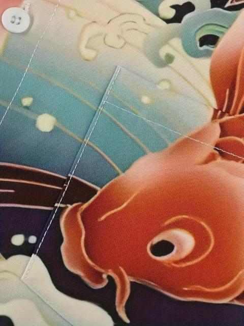 爆ヤス価格1290円★メンズ 日本の浮世絵 鯉と波プリント 半袖  ハワイアンシャツ USAサイズL(日本サイズXXL相当) < 男性ファッション  爆ヤス価格1290円★メンズ 日本の浮世絵 鯉と波プリント 半袖  ハワイアンシャツ USAサイズL(日本サイズXXL相当) < 男性ファッションの