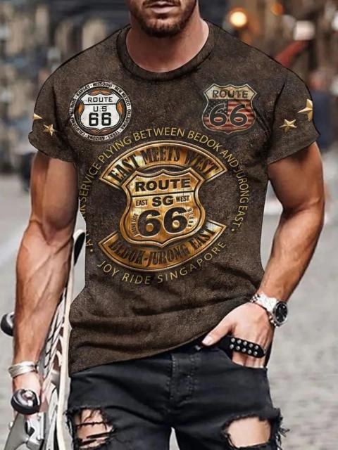 爆ヤス価格890円★メンズ ルート66 3Dプリント 半袖Tシャツ - ヴィンテージバイク&星柄 USAサイズS(日本サイズL) < 男性ファッション 爆ヤス価格890円★メンズ ルート66 3Dプリント 半袖Tシャツ - ヴィンテージバイク&星柄 USAサイズS(日本サイズL) < 男性ファッションの