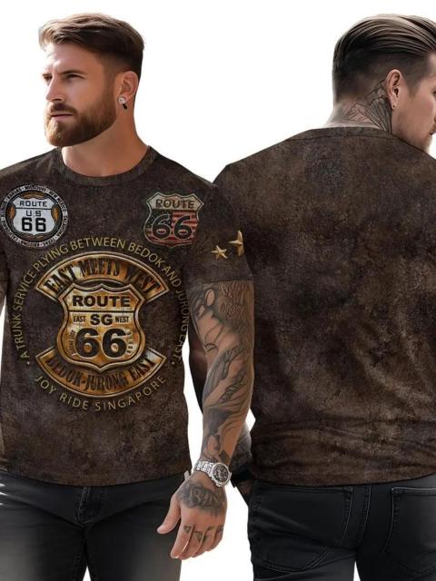 爆ヤス価格890円★メンズ ルート66 3Dプリント 半袖Tシャツ - ヴィンテージバイク&星柄 USAサイズS(日本サイズL) < 男性ファッション 爆ヤス価格890円★メンズ ルート66 3Dプリント 半袖Tシャツ - ヴィンテージバイク&星柄 USAサイズS(日本サイズL) < 男性ファッションの