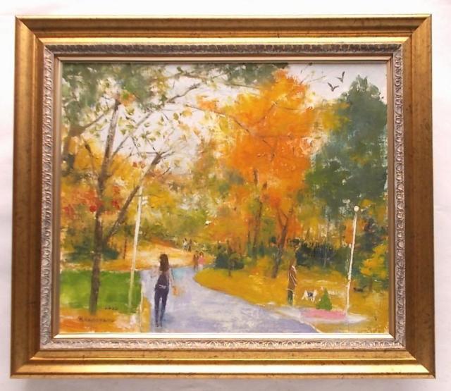 (^^♪ 金山ヒロシ 油彩画【秋楡の小径】『F8号』新額付き★秋色に染まった公園の楡 < ホビー (^^♪ 金山ヒロシ 油彩画【秋楡の小径】『F8号』新額付き★秋色に染まった公園の楡 < ホビーの
