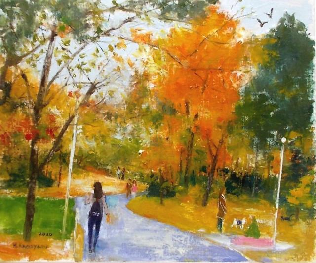 (^^♪ 金山ヒロシ 油彩画【秋楡の小径】『F8号』新額付き★秋色に染まった公園の楡 < ホビー (^^♪ 金山ヒロシ 油彩画【秋楡の小径】『F8号』新額付き★秋色に染まった公園の楡 < ホビーの