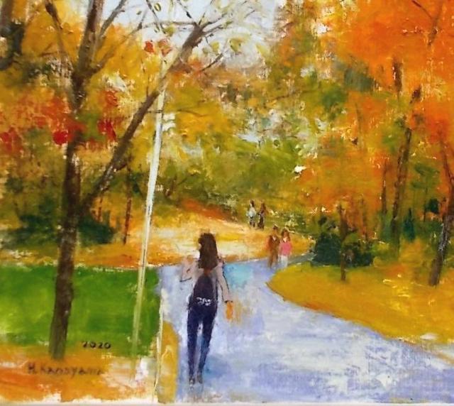 (^^♪ 金山ヒロシ 油彩画【秋楡の小径】『F8号』新額付き★秋色に染まった公園の楡 < ホビー (^^♪ 金山ヒロシ 油彩画【秋楡の小径】『F8号』新額付き★秋色に染まった公園の楡 < ホビーの