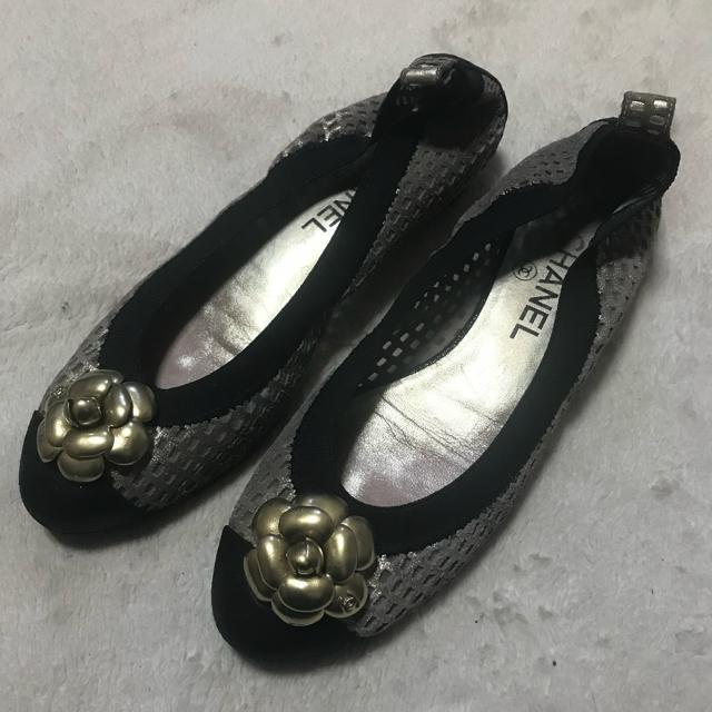 レア 正規品 シャネル ゴールドカメリア メッシュフラットシューズ EU37.5 約24cm < ブランド  レア 正規品 シャネル ゴールドカメリア メッシュフラットシューズ EU37.5 約24cm < ブランドの