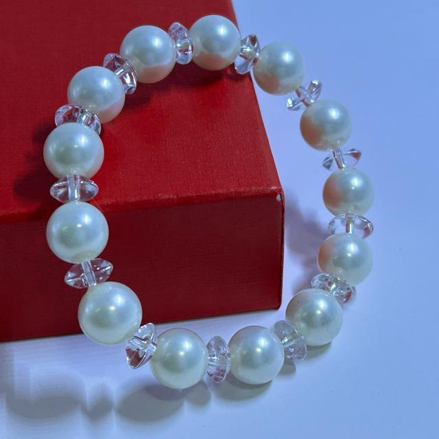 貝パール/ボタンカット水晶 ブレスレット 貝パール約10mm玉/内径約15.5cm ブレスレット < 女性アクセサリー/時計  貝パール/ボタンカット水晶 ブレスレット 貝パール約10mm玉/内径約15.5cm ブレスレット  < 女性アクセサリー/時計の