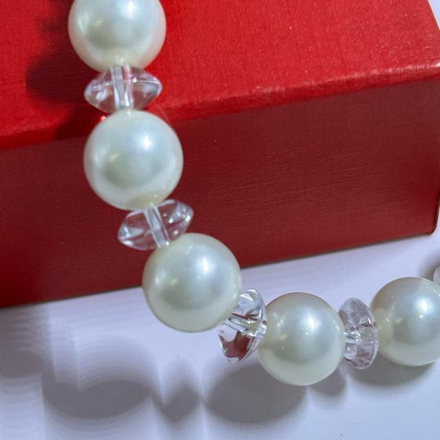 貝パール/ボタンカット水晶 ブレスレット 貝パール約10mm玉/内径約15.5cm ブレスレット < 女性アクセサリー/時計  貝パール/ボタンカット水晶 ブレスレット 貝パール約10mm玉/内径約15.5cm ブレスレット < 女性アクセサリー/時計の