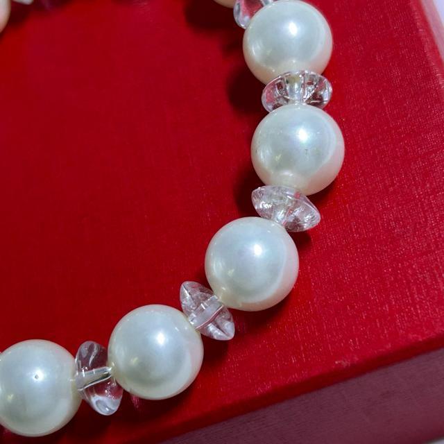 貝パール/ボタンカット水晶 ブレスレット 貝パール約10mm玉/内径約15.5cm ブレスレット < 女性アクセサリー/時計  貝パール/ボタンカット水晶 ブレスレット 貝パール約10mm玉/内径約15.5cm ブレスレット < 女性アクセサリー/時計の