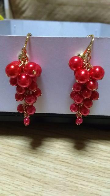 パールネックレス、イヤリングセット 赤系 < 女性アクセサリー/時計 パールネックレス、イヤリングセット 赤系 < 女性アクセサリー/時計の