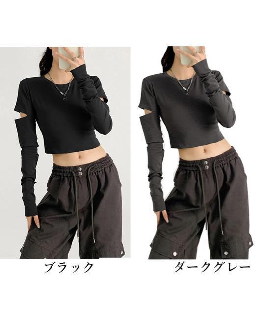 送料無料 新品 長袖Tシャツ 袖カットアウト カットソー < 女性ファッション  送料無料 新品 長袖Tシャツ 袖カットアウト カットソー < 女性ファッションの
