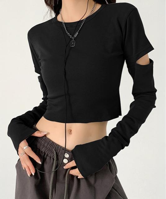 送料無料 新品 長袖Tシャツ 袖カットアウト カットソー < 女性ファッション  送料無料 新品 長袖Tシャツ 袖カットアウト カットソー < 女性ファッションの