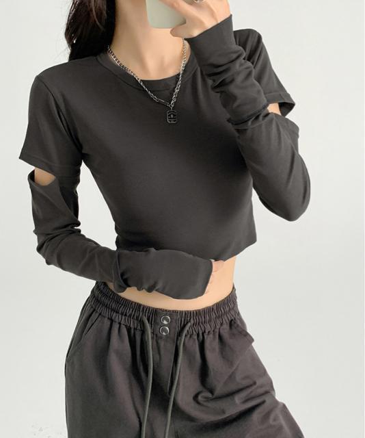 送料無料 新品 長袖Tシャツ 袖カットアウト カットソー < 女性ファッション  送料無料 新品 長袖Tシャツ 袖カットアウト カットソー < 女性ファッションの