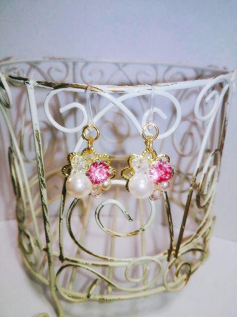 お花ローズダイヤ&パール&クリスタルローズスワロ樹脂フック☆ < 女性アクセサリー/時計  お花ローズダイヤ&パール&クリスタルローズスワロ樹脂フック☆ < 女性アクセサリー/時計の