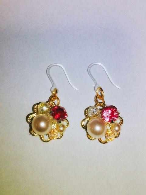 お花ローズダイヤ&パール&クリスタルローズスワロ樹脂フック☆ < 女性アクセサリー/時計  お花ローズダイヤ&パール&クリスタルローズスワロ樹脂フック☆ < 女性アクセサリー/時計の