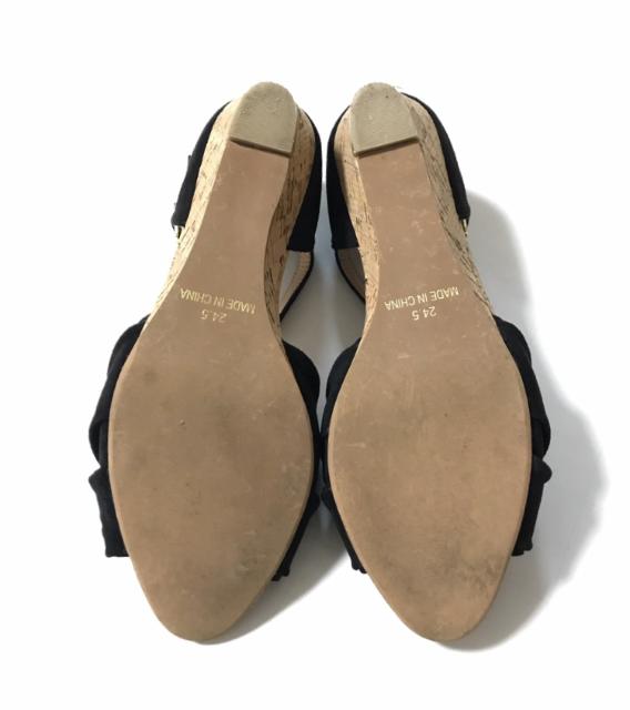(24.5小)ヌーベルヴォーグ〓ウェッジソールストラップ付サンダル黒〓美品 < 女性ファッション (24.5小)ヌーベルヴォーグ〓ウェッジソールストラップ付サンダル黒〓美品 < 女性ファッションの