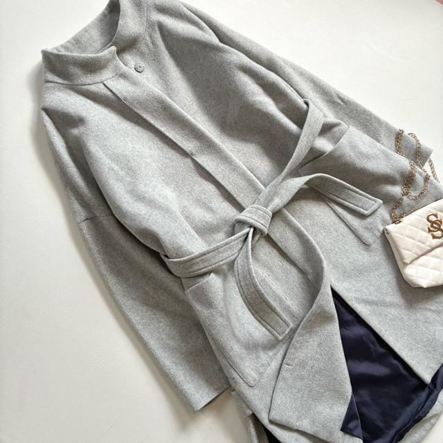 ◆上質◆日本製◆大きいサイズ感◆ロングウールコート◆スタンドカラー◆グレー◆F < 女性ファッション ◆上質◆日本製◆大きいサイズ感◆ロングウールコート◆スタンドカラー◆グレー◆F < 女性ファッションの