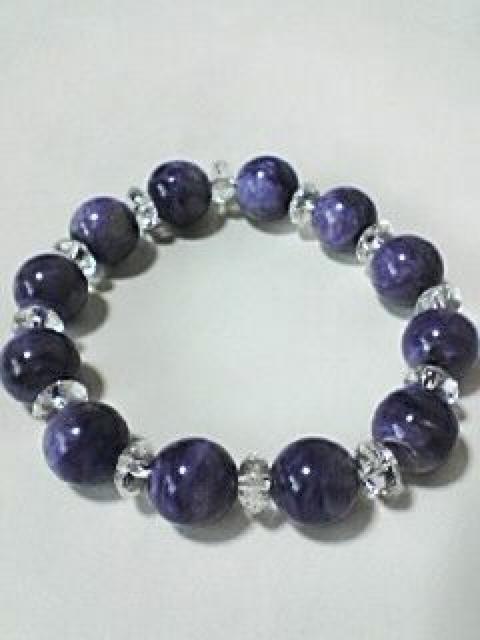 手作り!12_玉チャロアイト×カット水晶ブレスレット < 男性アクセサリー/時計 手作り!12_玉チャロアイト×カット水晶ブレスレット < 男性アクセサリー/時計の