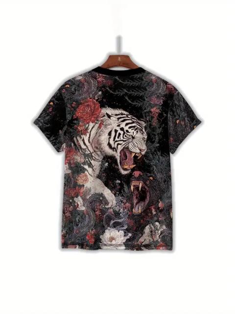 超お買い得1090円★メンズ タイガー&フローラルプリント 半袖Tシャツ - 鮮やかプリント USAサイズM(日本サイズXL相当) < 男性ファッション  超お買い得1090円★メンズ タイガー&フローラルプリント 半袖Tシャツ - 鮮やかプリント USAサイズM(日本サイズXL相当) < 男性ファッションの